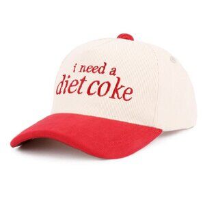 I Need A Diet Coke Two-tone Corduroy Cap Red NEW